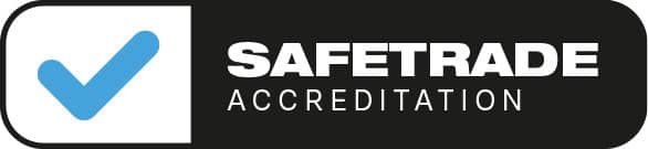 Safetrade Accredited The safe trade accreditation logo on a black background.